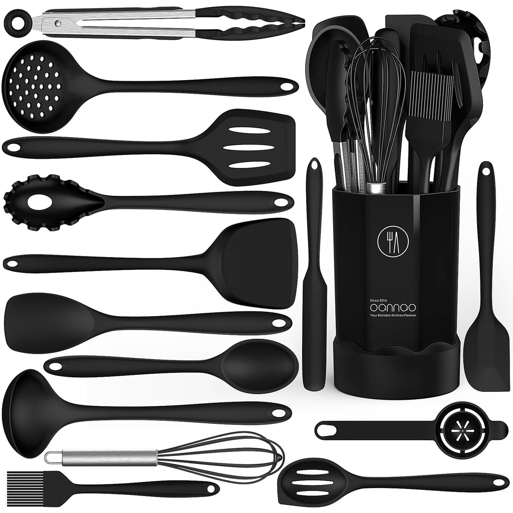 Ergonomic Cooking Silicone Cooking Utensils Set - 446°F Heat Resistant Kitchen Utensils,Turner Tongs,Spatula,Spoon,Brush,Whisk,Ki... - Durable Turner & Ladle Utensil Set for Home Chefs - Default Title