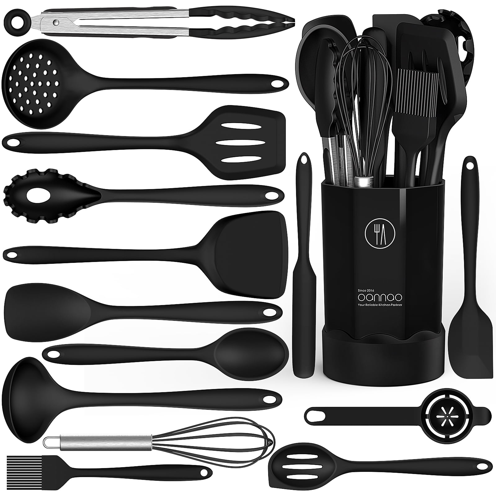 Ergonomic Cooking Silicone Cooking Utensils Set - 446°F Heat Resistant Kitchen Utensils,Turner Tongs,Spatula,Spoon,Brush,Whisk,Ki... - Durable Turner & Ladle Utensil Set for Home Chefs - Default Title