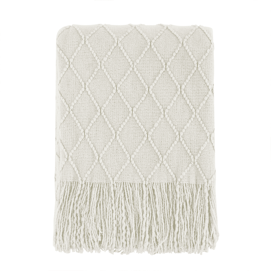 Reversible Sherpa Rhombus Beige Throw Blanket, Soft and Lightweight, 50"x 60" - Super Soft Reversible Sherpa Flannel Blanket - Default Title