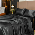 Breathable Luxury 4Pcs Black Satin Sheets Queen Set Silk Sheets 13" Deep Pocket Ultra Soft silky Bed Sheet Set - Breathable Egyptian Cotton Flat & Fitted Sheets - Default Title