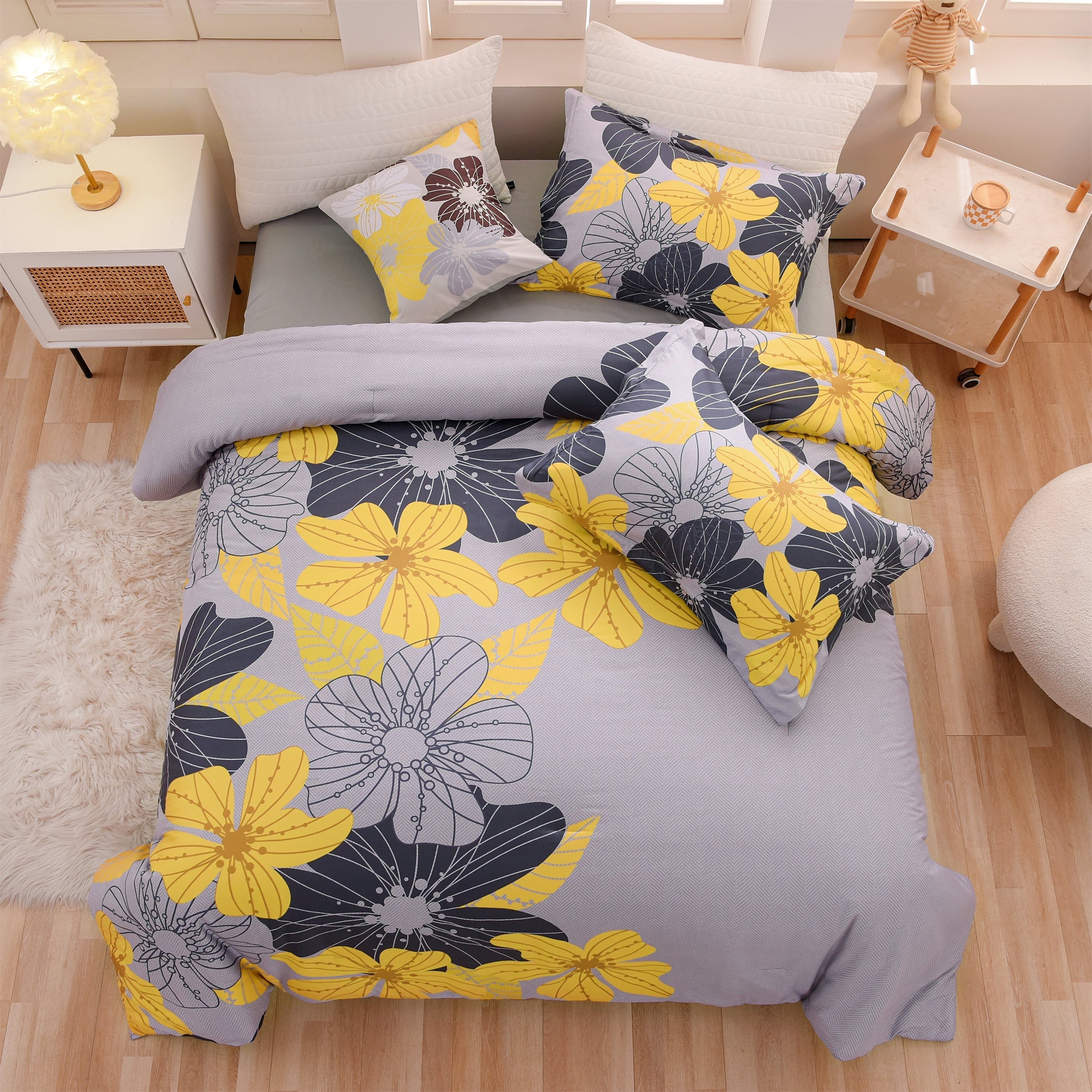 All-Season Yellow Floral Comforter Set Queen Flower Bed Set Adult Soft Botanical Boho Bedding Set - Hypoallergenic Ultra-Fluffy Quilt for Winter - Default Title
