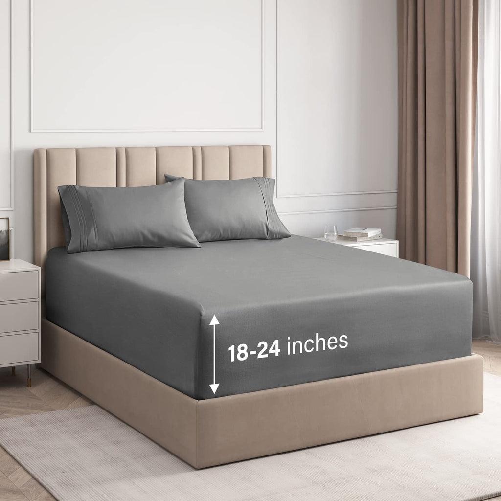 Breathable Luxury 4-Piece Extra Deep Pocket Sheet Set - Full Size Breathable & Cooling Bed Sheets Fits 18"-24" Mattresses, Gray - Premium Ultra-Soft Pillowcase Pair for Sleeping - Default Title
