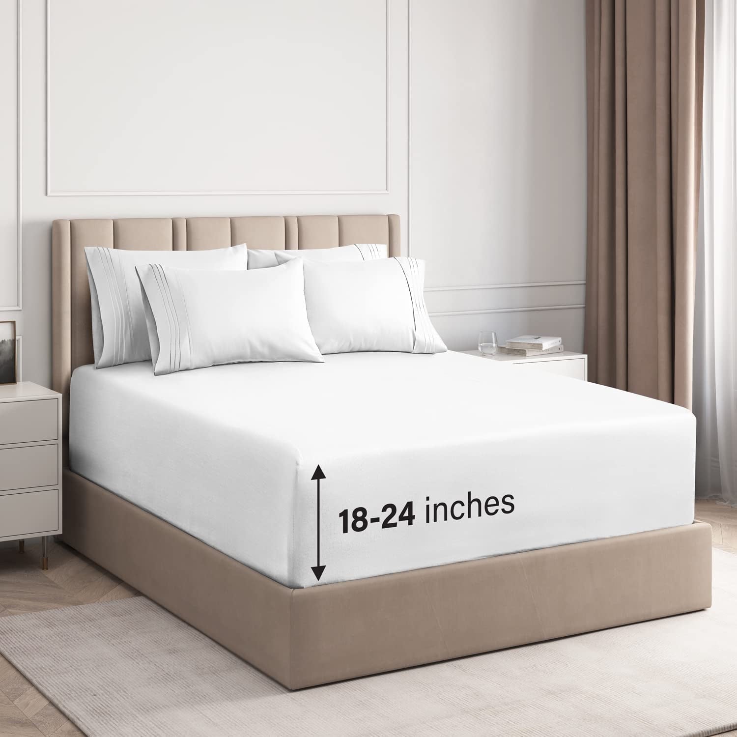 Cooling Sateen 6-Piece Extra Deep Pocket Sheet Set With Extra Matching Pillowcases - King Size Bed Sheets Fits 18"-24" Ma... - Luxury Bed Sheet Set with Deep Pockets - Default Title