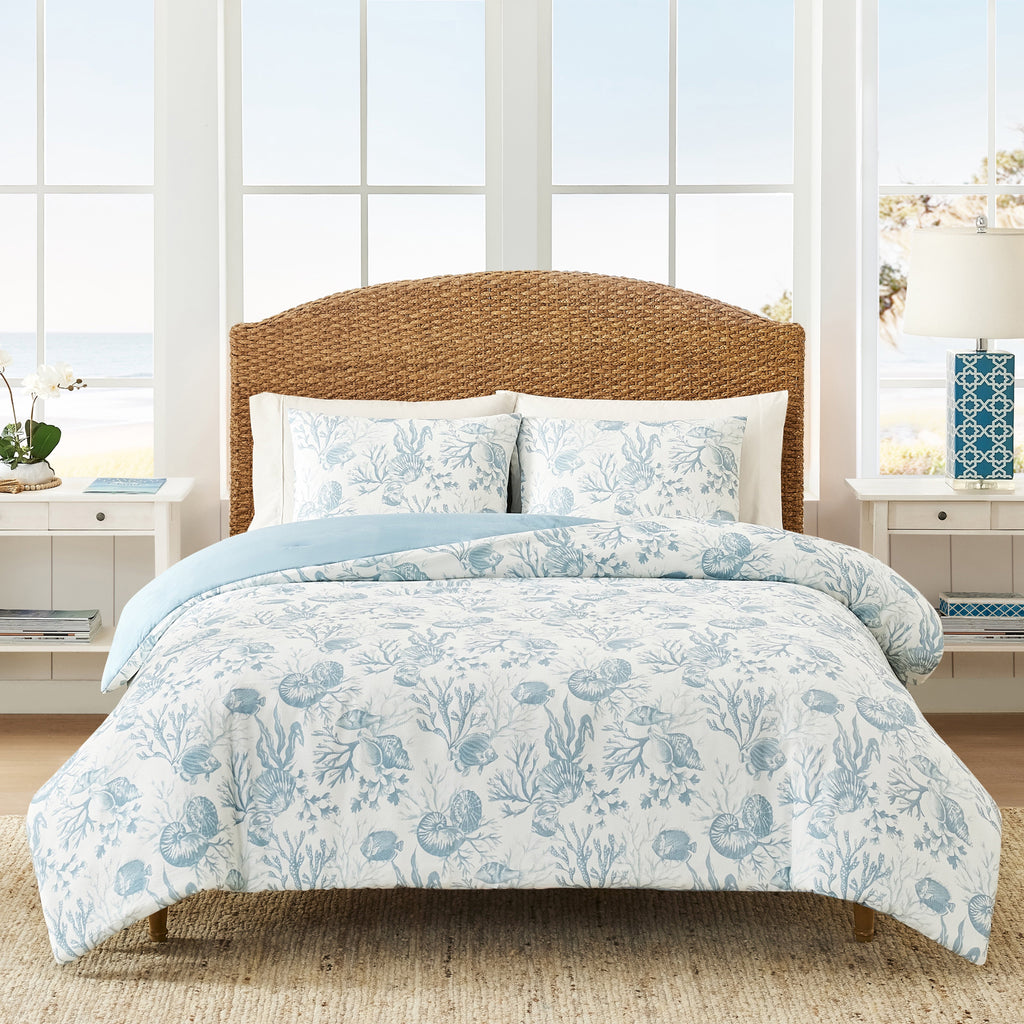 Fluffy Down Alternative 3-Piece Lightweight 100% Cotton Blue & White Ocean Print Comforter Set, Full/Queen - Luxurious Quilted Duvet Cover Set - Default Title