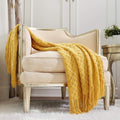 Reversible Sherpa Decorative Soft Spring Summer Fall Throw Blanket ,for Couch Sofa Chair Bed,50''X60'',Mustard Yellow - Luxury Knitted Decorative Throw Blanket with Fringes - Default Title