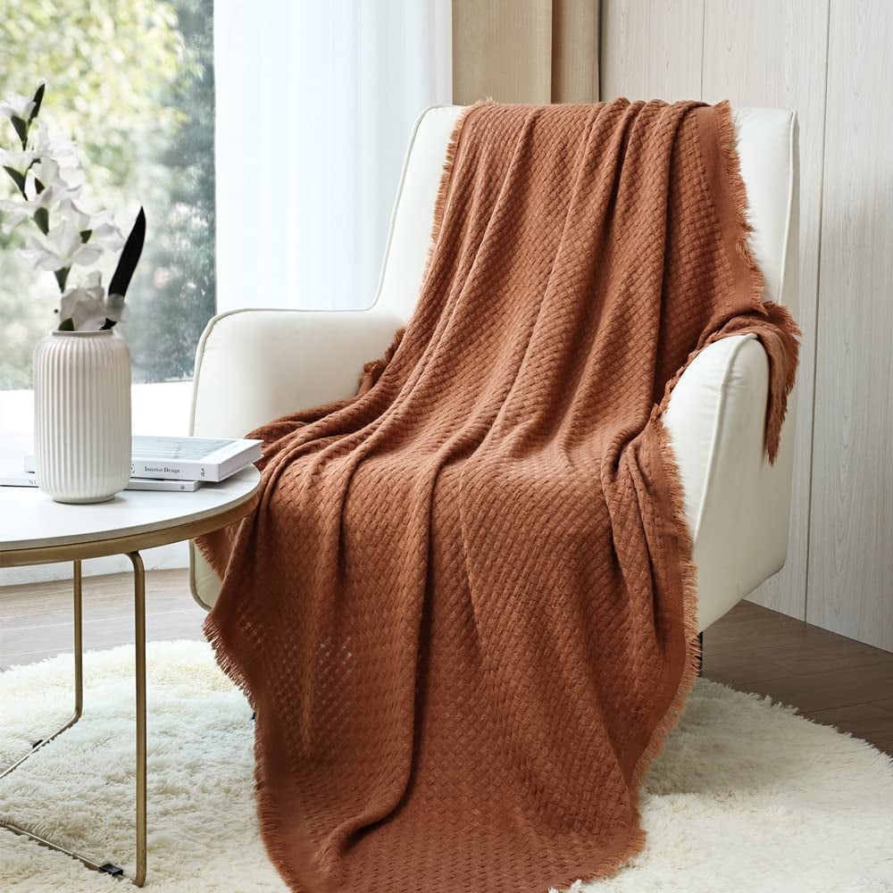 Decorative Knitted Farmhouse Rust Knit Throw Blanket for Couch Sofa Chair Bed Home Decoration, Soft Warm Cozy Light Weight for Spring Su... - Super Soft Reversible Sherpa Flannel Blanket - Default Title