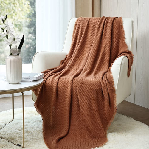 Decorative Knitted Farmhouse Rust Knit Throw Blanket for Couch Sofa Chair Bed Home Decoration, Soft Warm Cozy Light Weight for Spring Su... - Super Soft Reversible Sherpa Flannel Blanket - Default Title