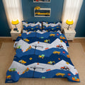 Luxurious Quilted Car Comforter Set Construction Bedding Set for Boys Kids Trucks Comforter Cartoon Car Excavator Tractor Blue 3Pcs Twin - All-Season Down Alternative Comforter Insert - Default Title