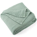 Lightweight Warm 100% Cotton Muslin Throw Blanket Gauze Blankets for Adults Soft Throws for Bed and Couch, 50" x 70" Sage Green - Luxury Knitted Decorative Throw Blanket with Fringes - Default Title