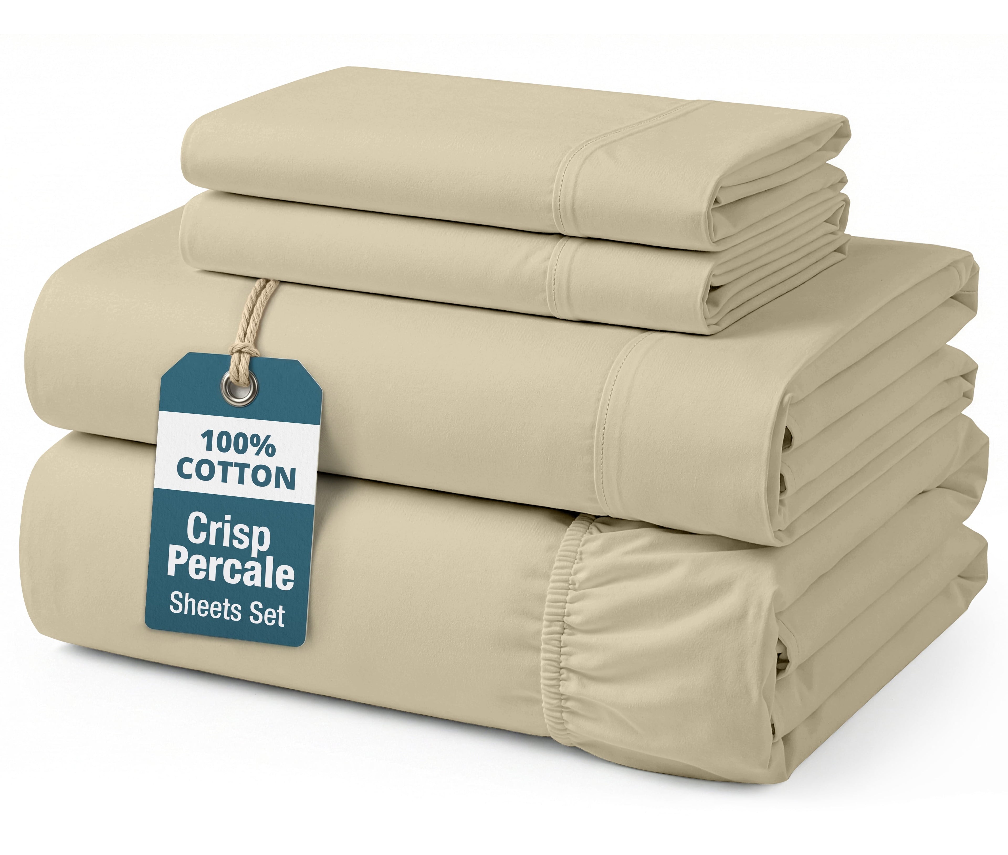 Ultra-Soft 100% Cotton Sheets Set – 4 Piece Cal King Bed Sheet, Soft & Comfy All Season Breathable Percale Weave, 15” Snug Fit D... - Breathable Egyptian Cotton Flat & Fitted Sheets - Default Title