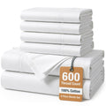 Wrinkle-Resistant Bed Sheets Set – 6 Piece, 600 Thread Count, 100% Cotton Sheets, Hotel Luxury Sateen Finish, 15" Deep Pocket, Easy to ... - Luxury Bed Sheet Set with Deep Pockets - Default Title