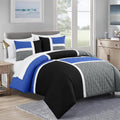 Fluffy Down Alternative Bernard 7-Piece Full Bed in a Bag Comforter Set with Sheets, Lightweight Comforter Blue Black Gray Patchwork Quilted ... - Luxurious Quilted Duvet Cover Set - Default Title