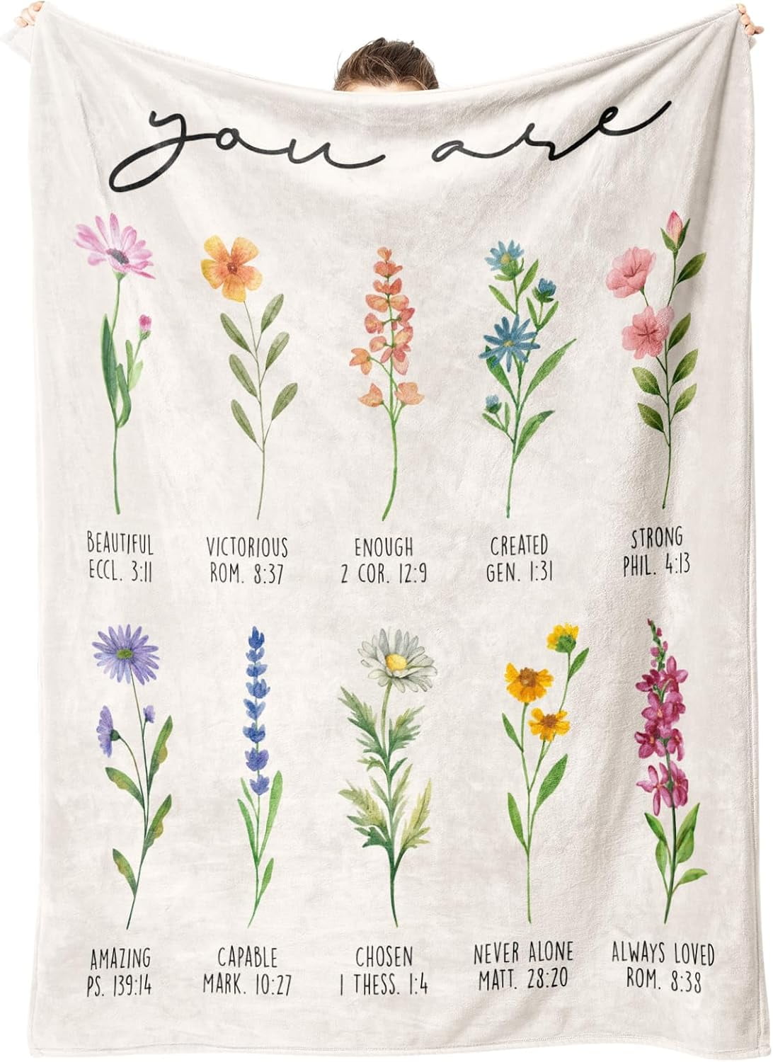 Decorative Knitted Christian Gifts for Women, Christian Blanket with Flowers, Birthday Gifts for Women, Inspirational, Religious Gifts f... - Super Soft Reversible Sherpa Flannel Blanket - Default Title