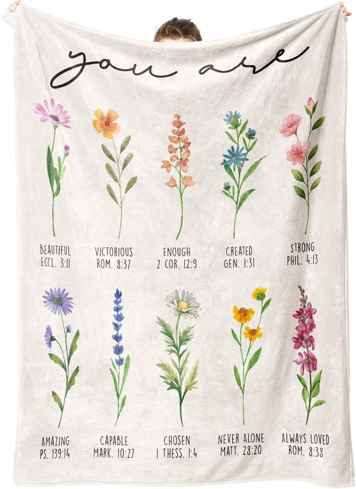 Decorative Knitted Christian Gifts for Women, Christian Blanket with Flowers, Birthday Gifts for Women, Inspirational, Religious Gifts f... - Super Soft Reversible Sherpa Flannel Blanket - Default Title