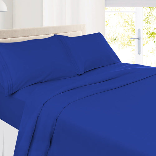Breathable Luxury Premier 1800 Microfiber Collection 3-Line Bed Sheet Set, Full Size, Royal Blue - Cooling Hotel Quality Bedding Sheets and Pillowcases - Default Title