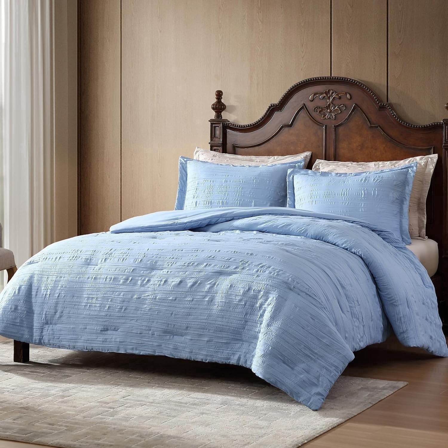 Heavyweight Warmth Queen Comforter Set Chambray Blue, 3 Pieces Comforter Set, All Season Lightweight Soft Embossed Bedding (86" x 88" Co... - Cloud-Like Soft Lightweight Bed Comforter - Default Title