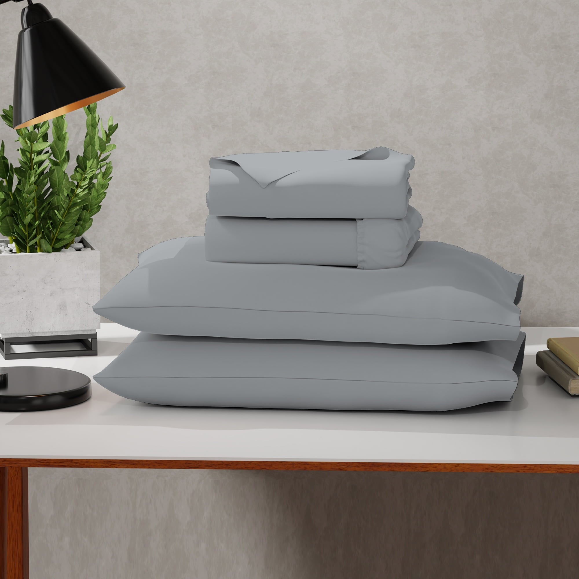Breathable Luxury Soft Finish Microfiber Percale Queen Bed Sheet Set – 4-Piece Lightweight, Wrinkle-Resistant, Quick-Dry, Light Gray - Premium Ultra-Soft Pillowcase Pair for Sleeping - Default Title