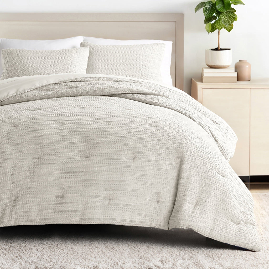 Luxurious Quilted Textured Waffle Comforter Set ins Natural Waffle Comforter Bedding Sets, King/Cal King Size Bedding - Hypoallergenic Ultra-Fluffy Quilt for Winter - Default Title
