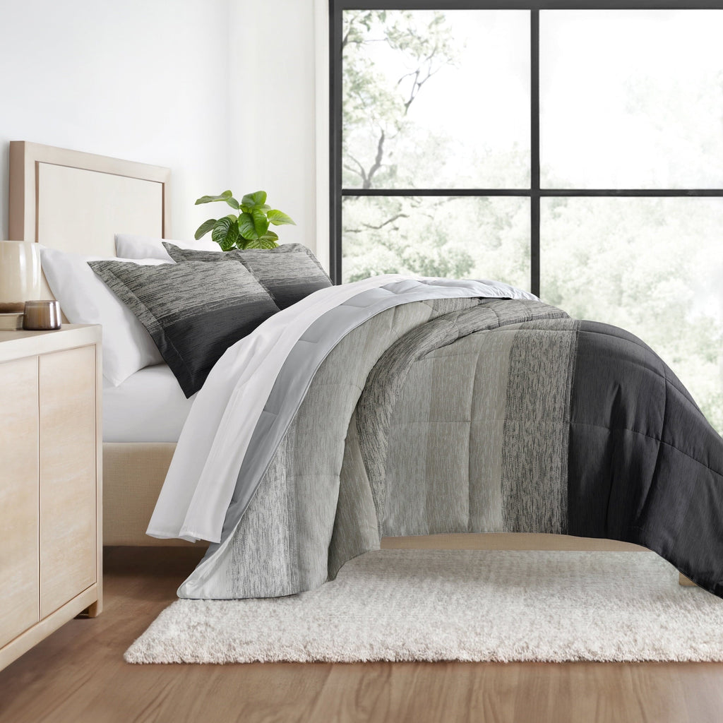 Luxurious Quilted All Season Ultra Soft Comforter Set Lightweight Bedding in Gray/Black Ombre for Full/Queen Size - All-Season Down Alternative Comforter Insert - Default Title