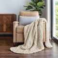 Decorative Knitted Soft & Cozy Chunky Hand-Knit Throw Blanket, Ivory - Luxury Knitted Decorative Throw Blanket with Fringes - Default Title