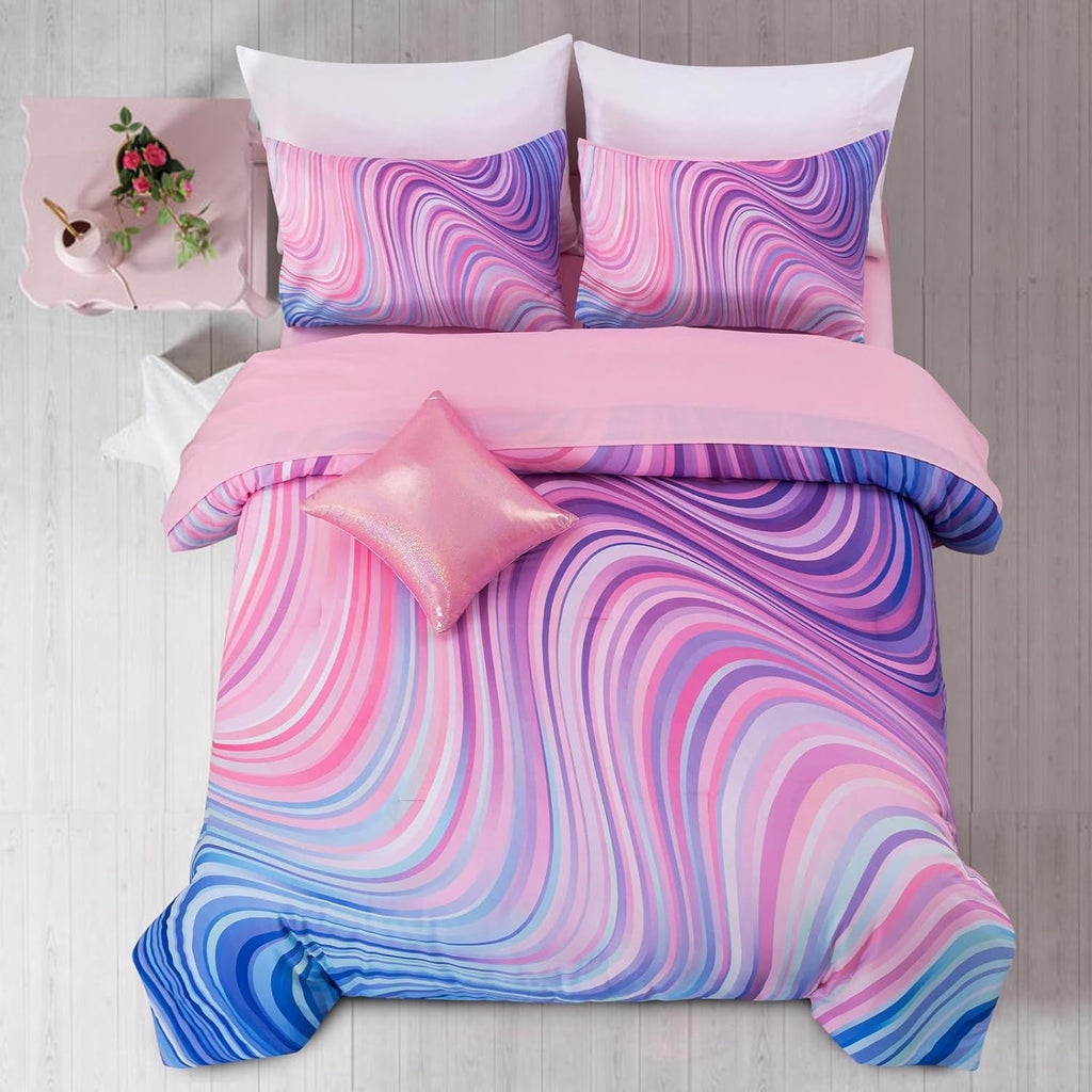 Heavyweight Warmth 6 Pieces Gradient Star Ring Comforter Set, Colorful Glitter Rainbow Wave Stripes Pattern Bedding Set for Boys Girls T... - Luxurious Quilted Duvet Cover Set - Default Title