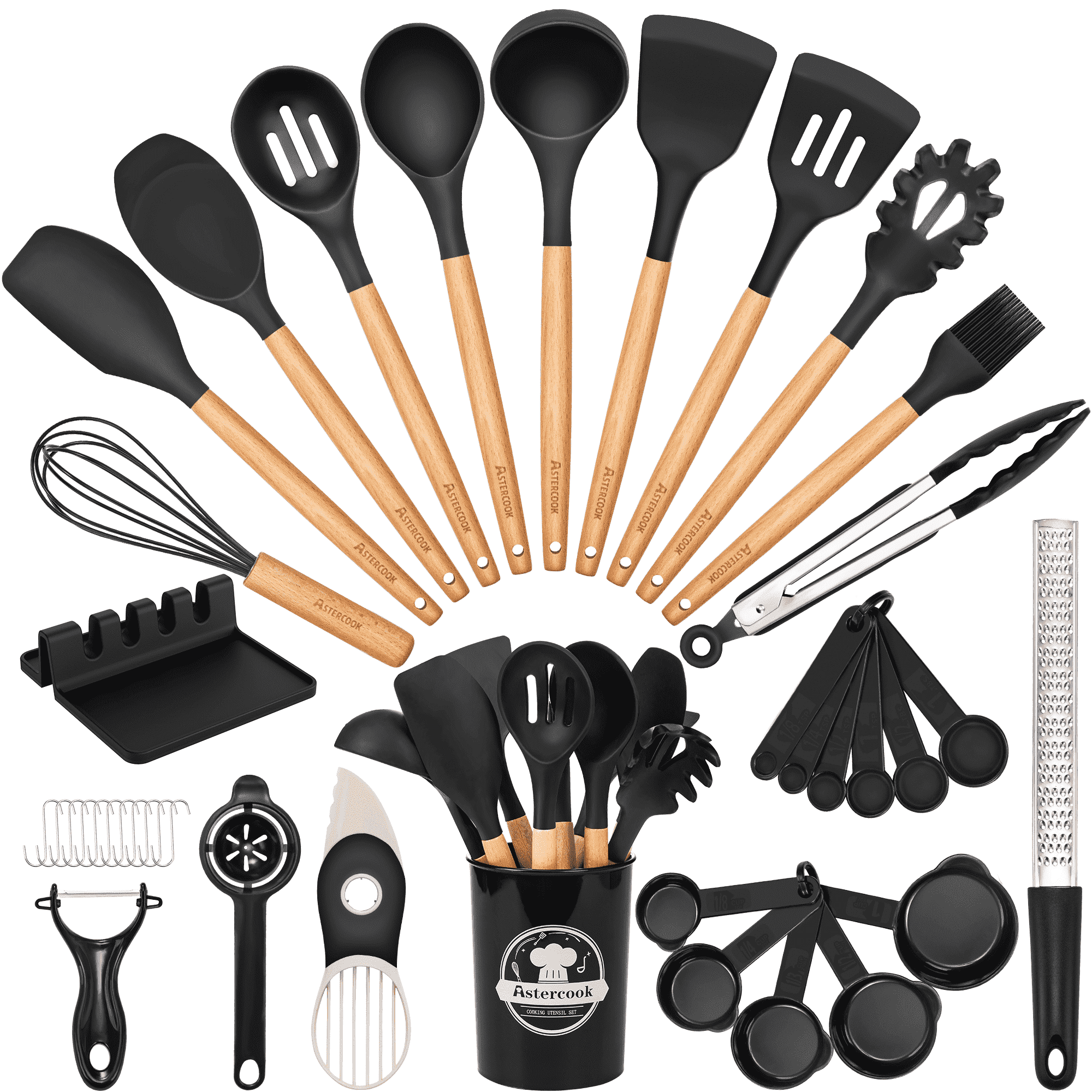 Non-Stick Safe Silicone Cooking Utensils Set, 38 PCS Kitchen Utensils Set for 446°F Heat Resistant, Food Grade Utensil Sets with Woo... - Durable Turner & Ladle Utensil Set for Home Chefs - Default Title