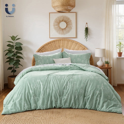 All-Season 3 Pieces Sage Green Floral Comforter Sets, 1 Botanical Flowers Reversible Comforter and 2 Pillow Shams, Queen Size Be... - All-Season Down Alternative Comforter Insert - Default Title