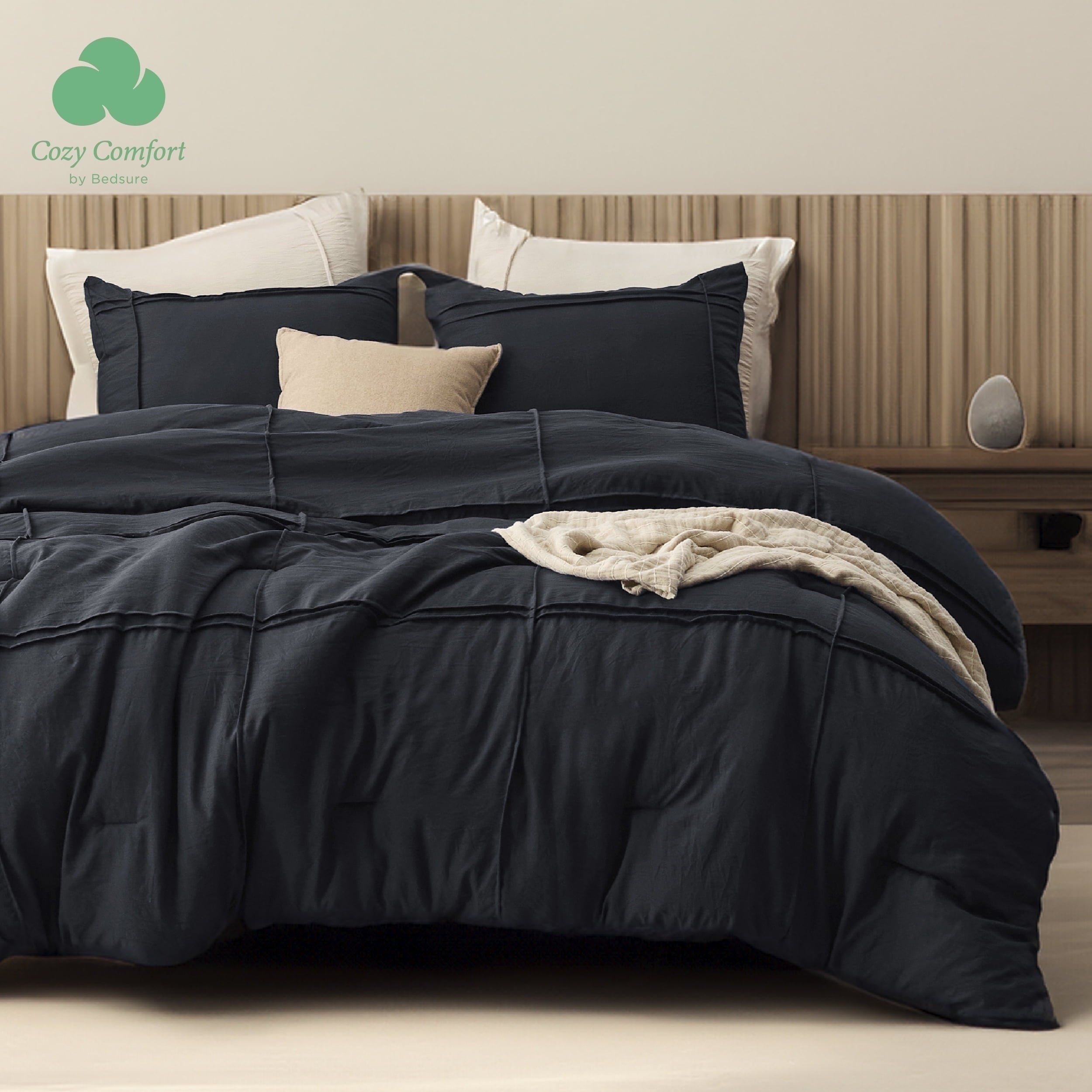 All-Season Cozy Comfort Full Comforter Set with Sheet - 4 Pieces Soft Black Bedding Sets, Grid Pinch Pleat, All Season Lightweig... - Cloud-Like Soft Lightweight Bed Comforter - Default Title