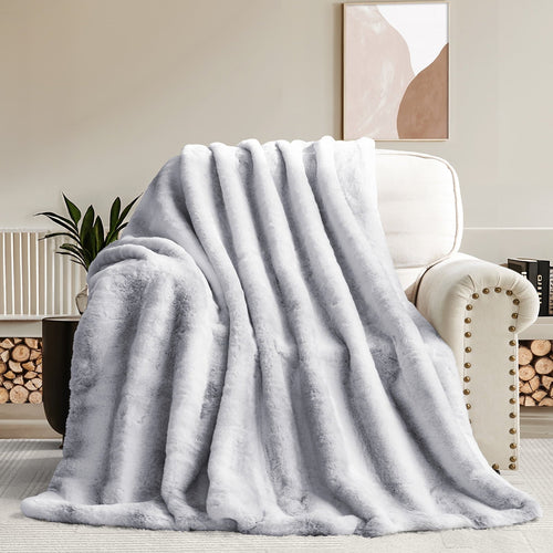 Cozy Fleece Luxury Faux Fur Throw Blanket for Bed Super Thick Warm Fuzzy Blankets for Bedroom Living Room, 60" x 80", White - Cozy Fleece Throw Blanket for Couch & Bed - Default Title