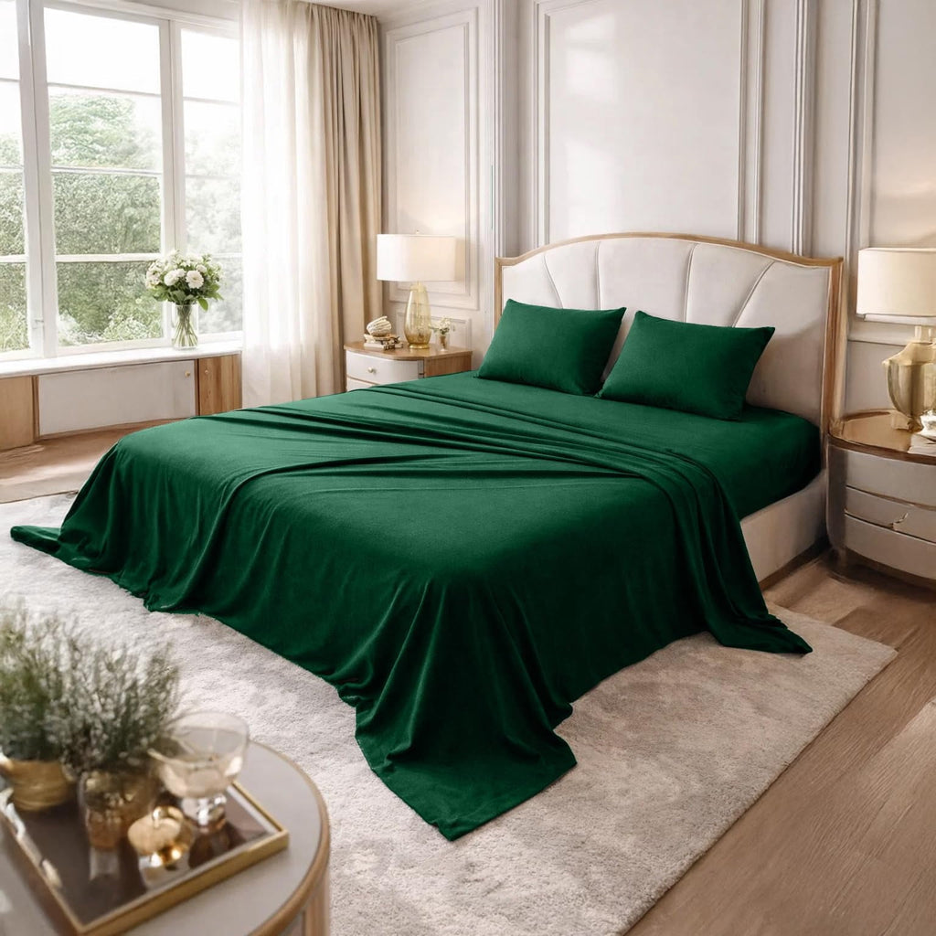 Wrinkle-Resistant Bed Sheet Set Twin 3 Piece Hunter Green Breathable Soft Cotton Jersey Sheets with Deep Pockets, Unisex - Premium Ultra-Soft Pillowcase Pair for Sleeping - Default Title