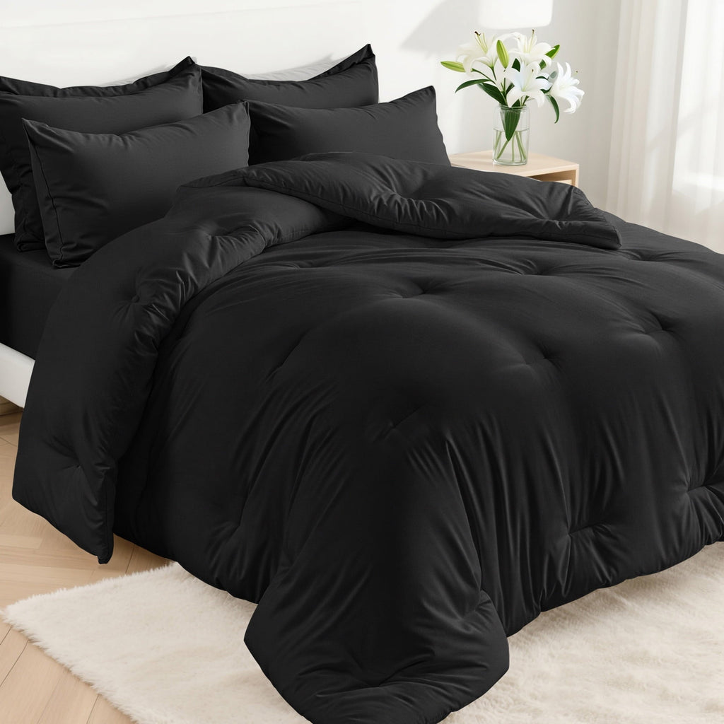 All-Season 5-Piece Bed in Bag - Twin Size Comforter Sets, Pillowcases & Sheet Collection for Cozy Bedding Sets Black - Cloud-Like Soft Lightweight Bed Comforter - Default Title