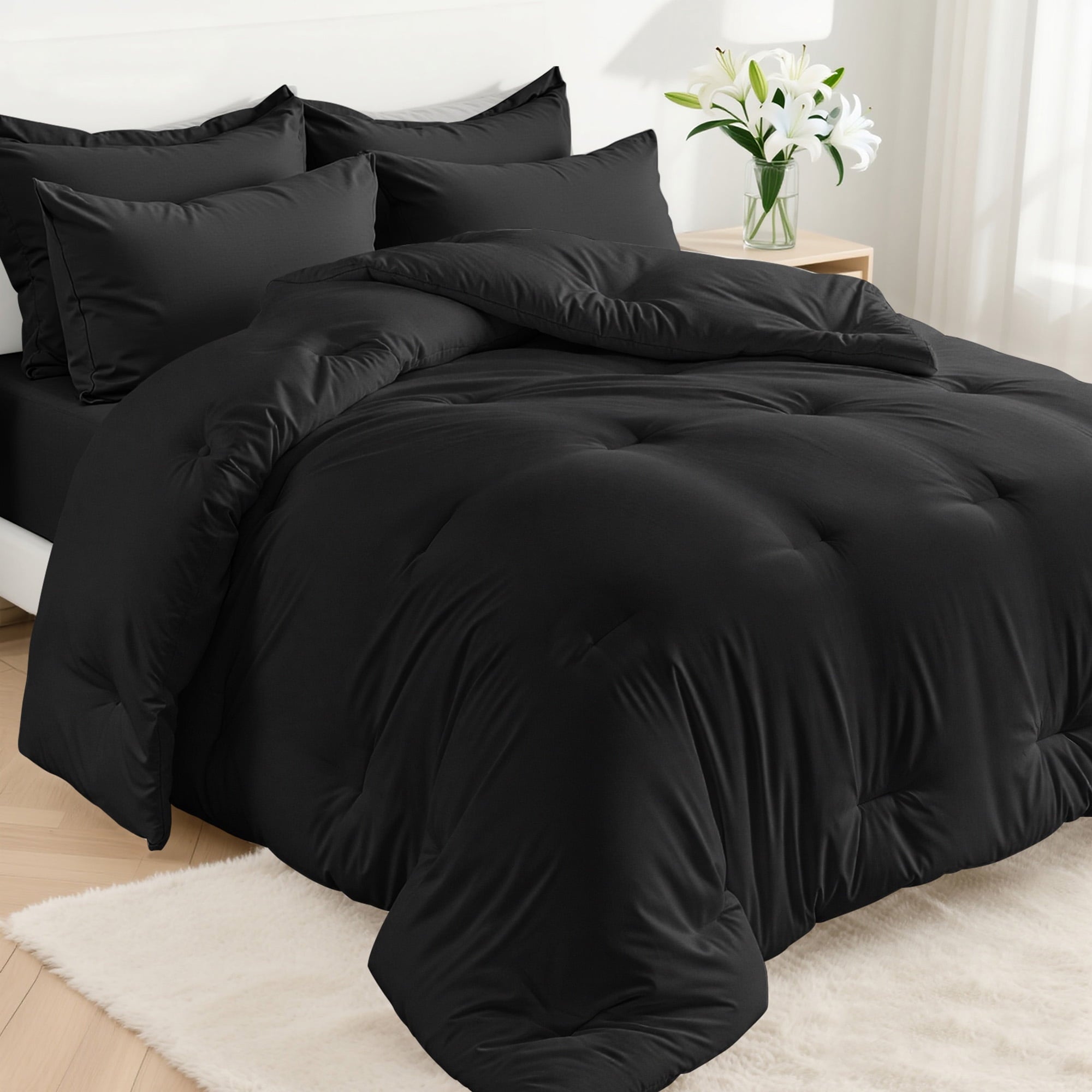 All-Season 5-Piece Bed in Bag - Twin Size Comforter Sets, Pillowcases & Sheet Collection for Cozy Bedding Sets Black - Cloud-Like Soft Lightweight Bed Comforter - Default Title
