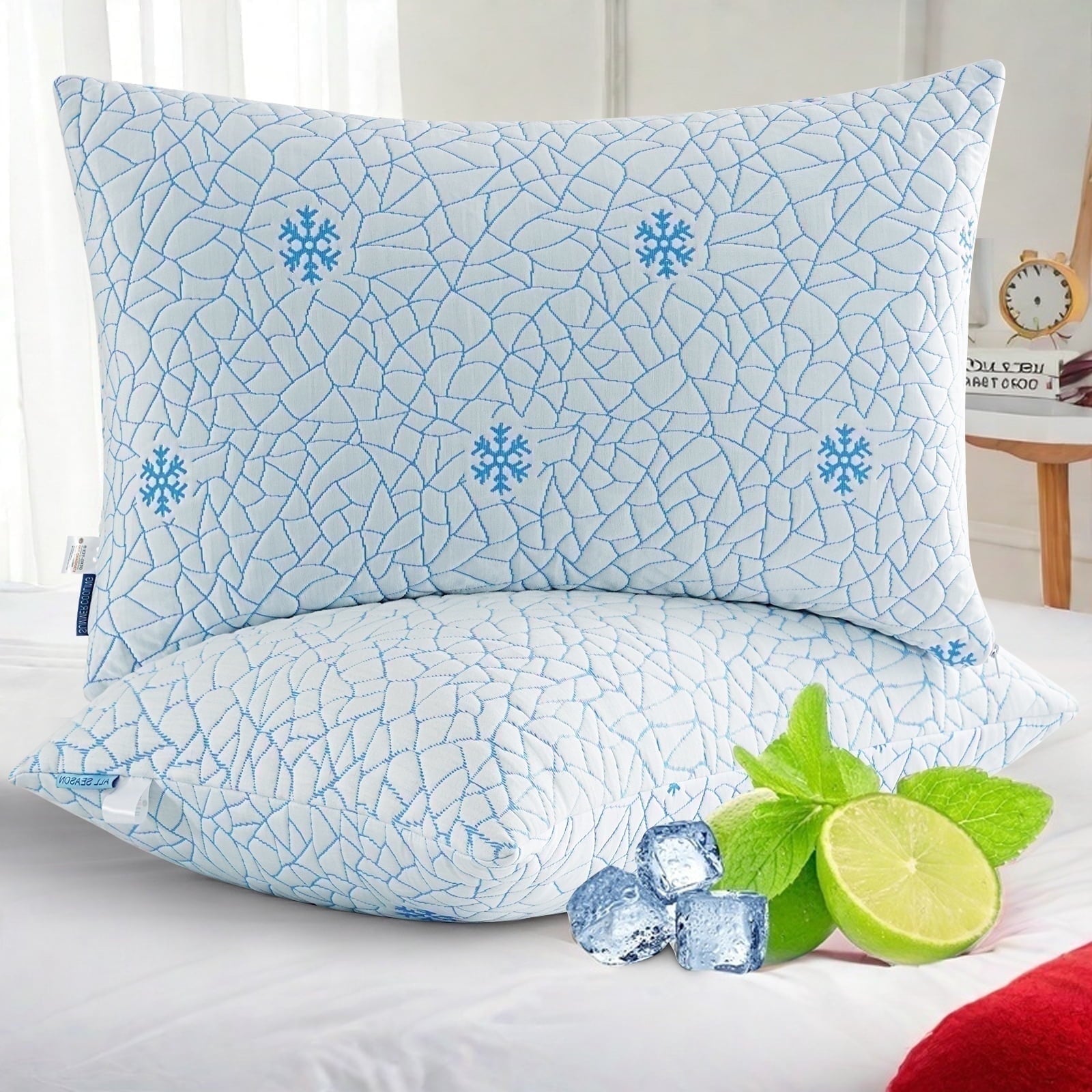 Fluffy Shredded Cooling Memory Foam Queen Pillows Set of 2,Adjustable Support & Heat Dissipation Tech for Side,Back,Stomach & Hot Sle... - Ergonomic Memory Foam Pillow for Neck Pain Support - Default Title