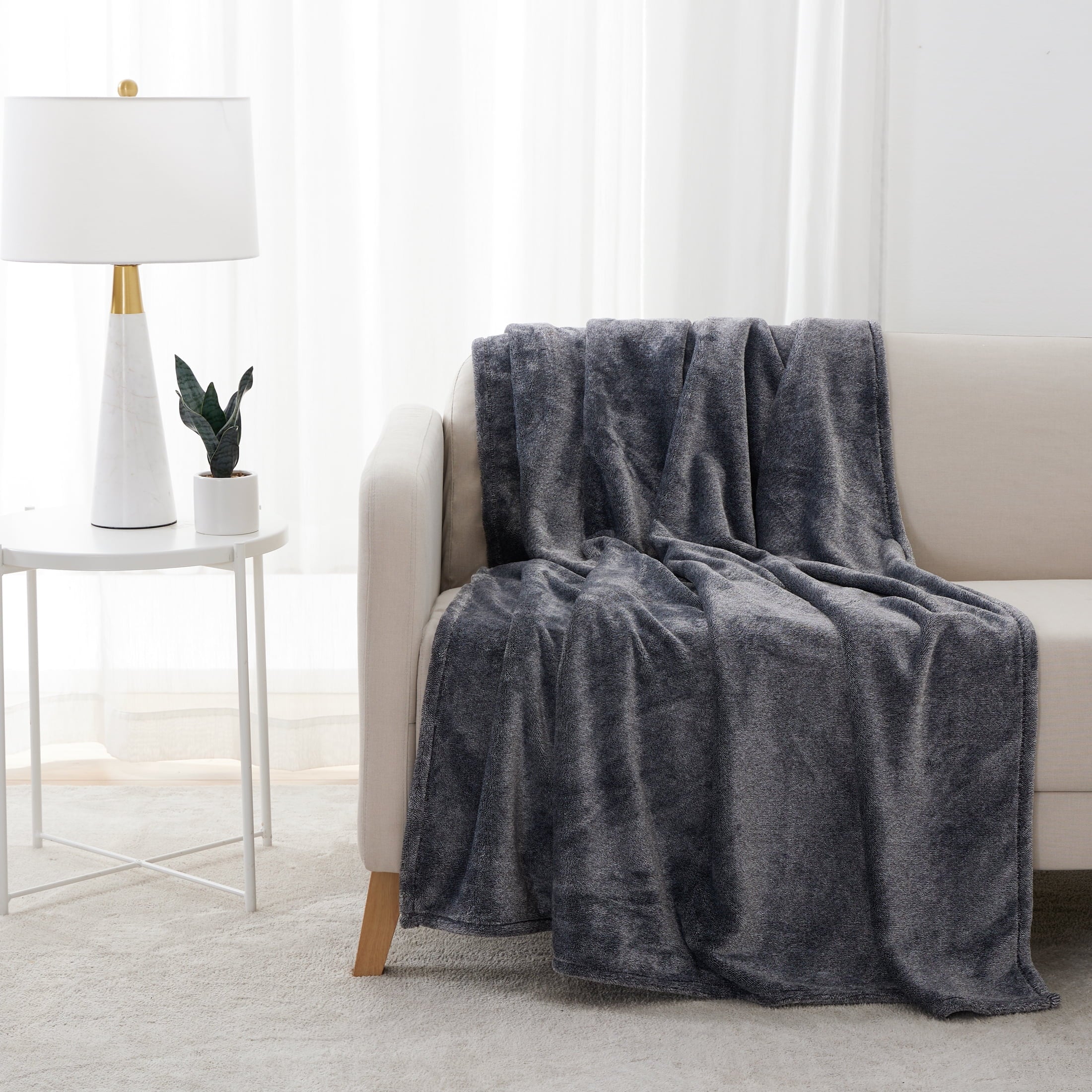 Super Soft Flannel Plush Heathered Soft Oversized Throw Blanket, Gray - Cozy Fleece Throw Blanket for Couch & Bed - Default Title