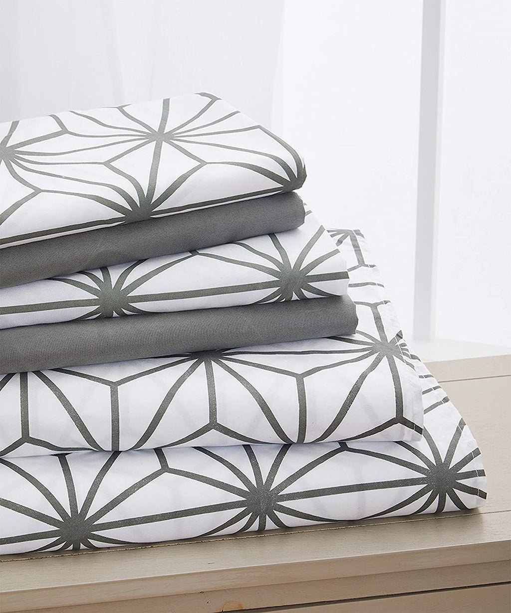 Wrinkle-Resistant Bed Sheets Full Gray Texture/Embroidery 1500 Thread Count Microfiber - Cooling Hotel Quality Bedding Sheets and Pillowcases - Default Title