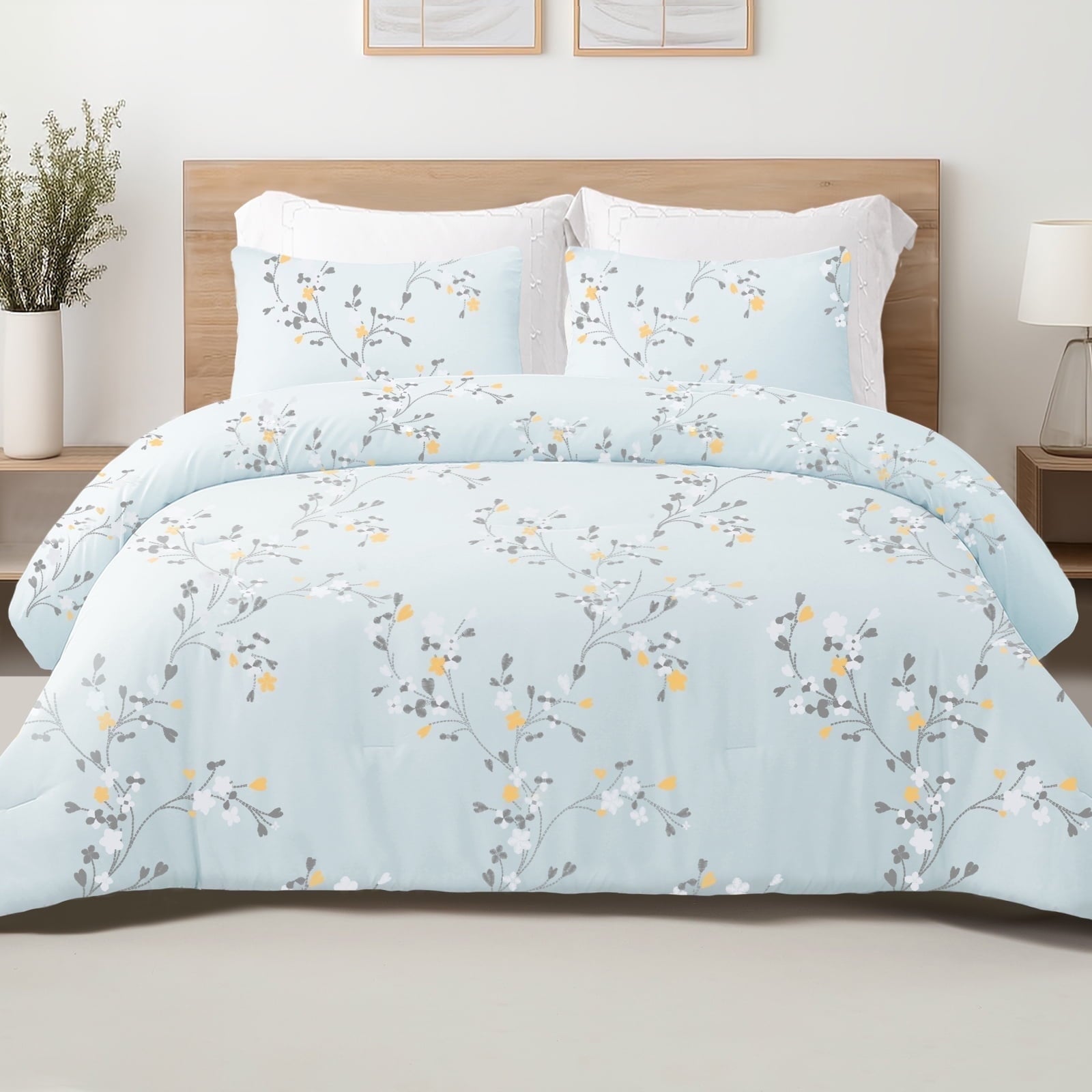 Fluffy Down Alternative 3-Piece Floral King Size Comforter Set, Microfiber Bedding Down Alternative Comforter for All Seasons with 2 Pillow S... - Cloud-Like Soft Lightweight Bed Comforter - Default Title
