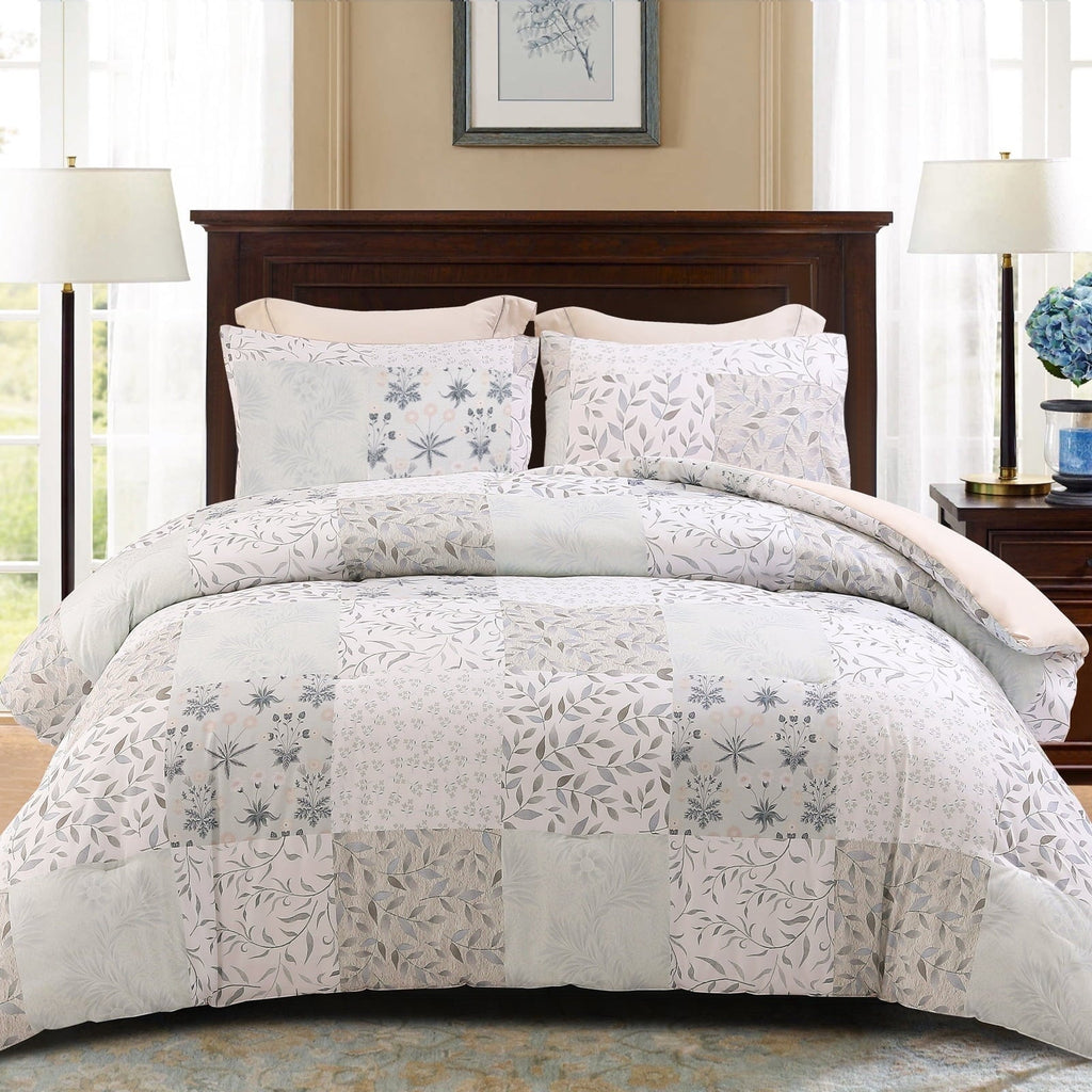 Hypoallergenic Cloud 3-Piece Patchwork King Size Comforter Set, Microfiber Bedding Down Alternative Comforter for All Seasons with 2 Pillo... - Hypoallergenic Ultra-Fluffy Quilt for Winter - Default Title