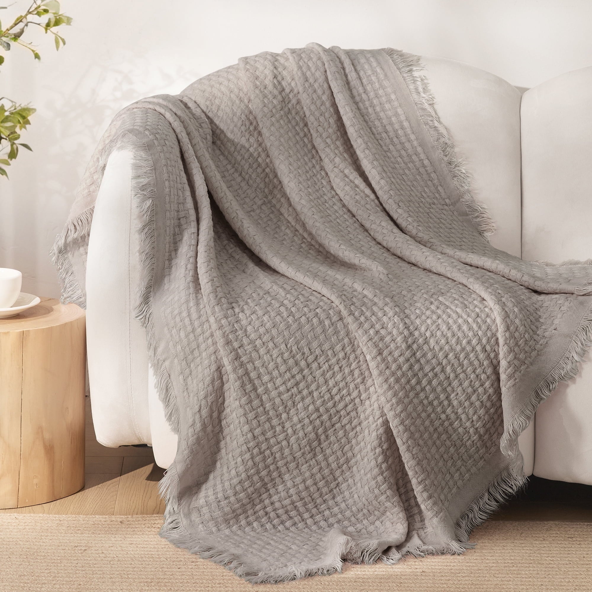 Reversible Sherpa Knitted Throw Blanket with Fringes for Couch, Soft and Warm Textured Throw for All Season, Lightweight Breathable Roo... - Super Soft Reversible Sherpa Flannel Blanket - Default Title