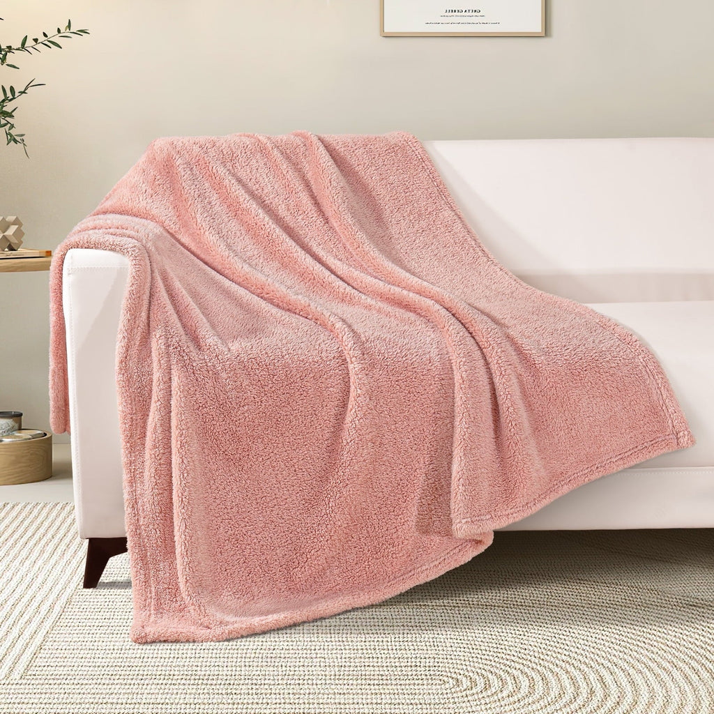 Reversible Sherpa Soft Fleece Throw Blanket for Couch, Super Soft Velvet Plush Bed Blanket, 50x60 Inches, Pink - Lightweight Plush Warm Blanket for All Seasons - Default Title