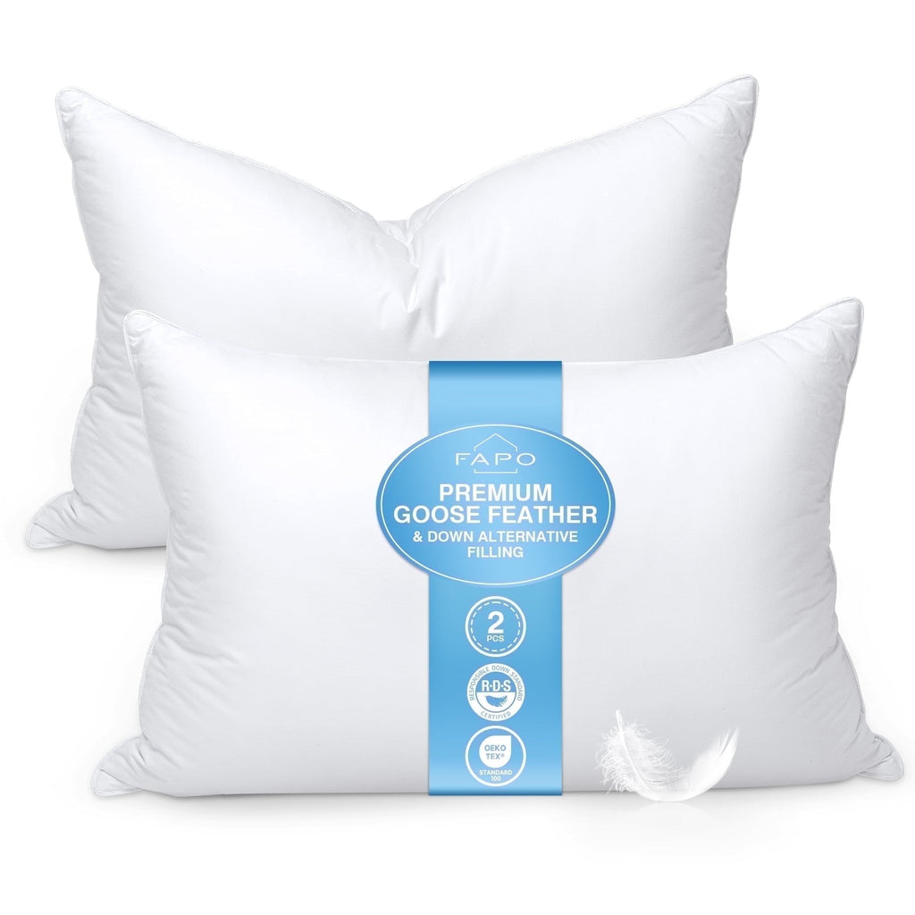 Orthopedic Support Goose Feather and Down Pillows Queen Size Set of 2 Luxury Hotel Bed Pillows with Cotton Cover - Ergonomic Memory Foam Pillow for Neck Pain Support - Default Title
