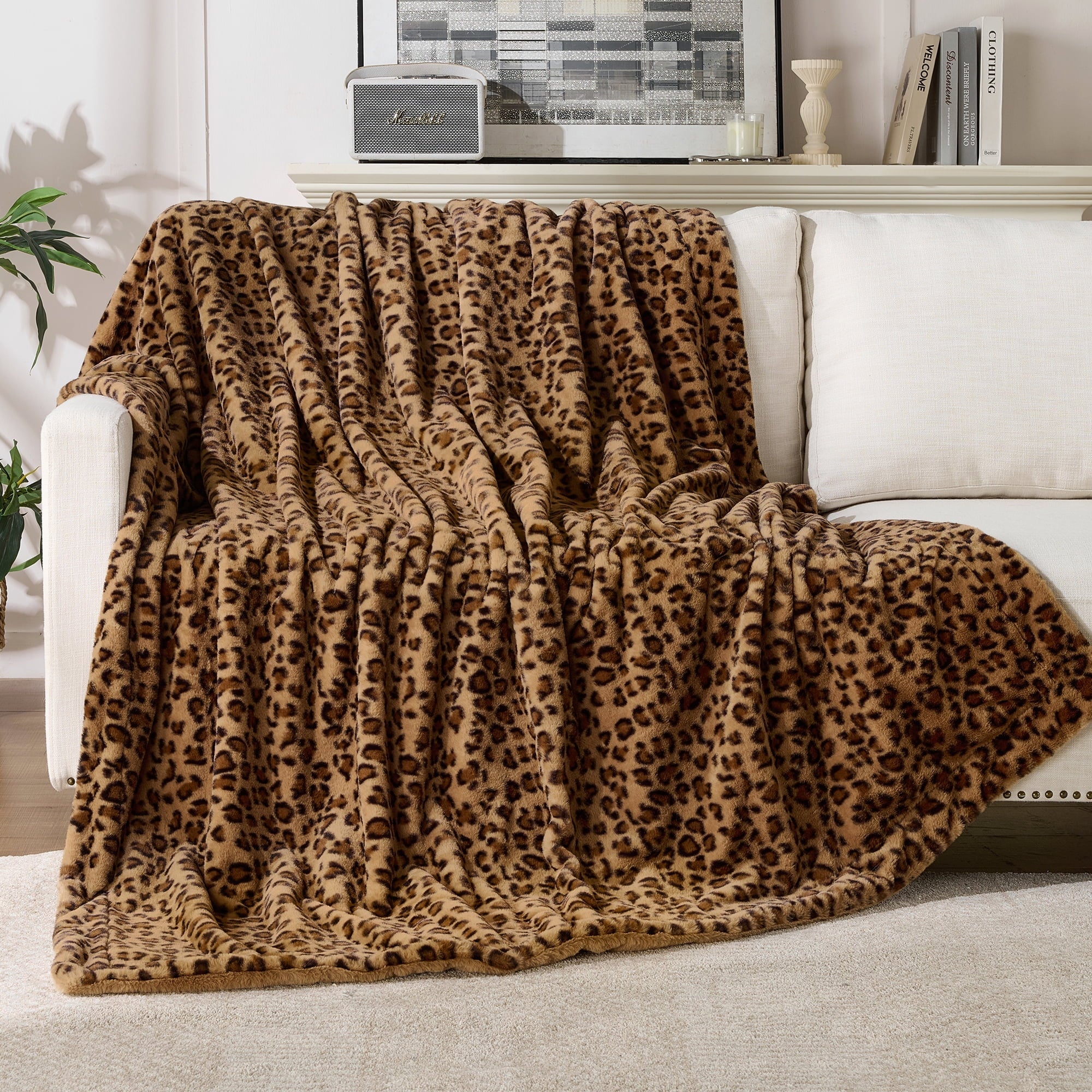 Super Soft Flannel Leopard Print Throw Blanket Soft Cozy Fluffy Plush Cheetah Print Blanket for Home Decor,50"x60",Brown - Super Soft Reversible Sherpa Flannel Blanket - Default Title