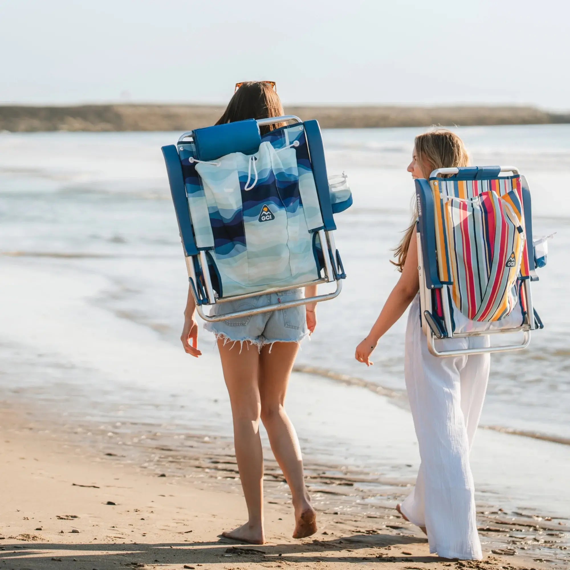 Sand-Friendly Backpack Beach Chair - Choice 709 - Low-Profile Reclining Beach Chair with Backpack Straps Detail