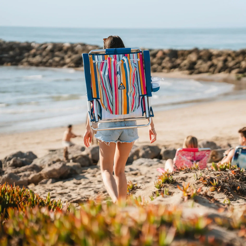 Sand-Friendly Backpack Beach Chair - Choice 709 - Low-Profile Reclining Beach Chair with Backpack Straps Detail