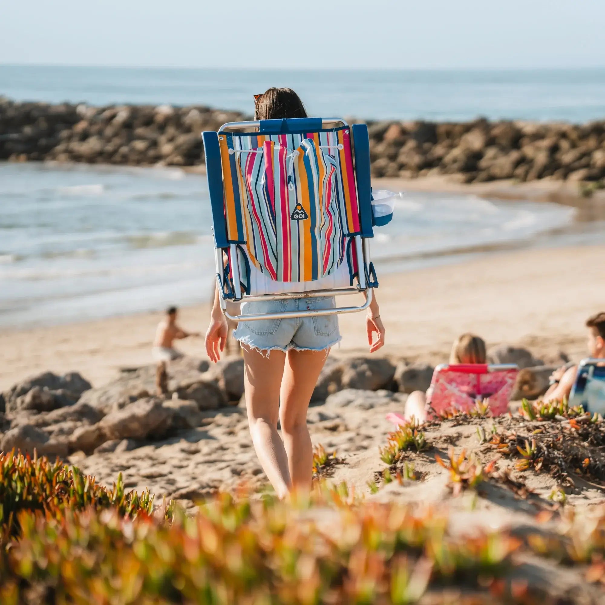 Sand-Friendly Backpack Beach Chair - Choice 709 - Low-Profile Reclining Beach Chair with Backpack Straps Detail