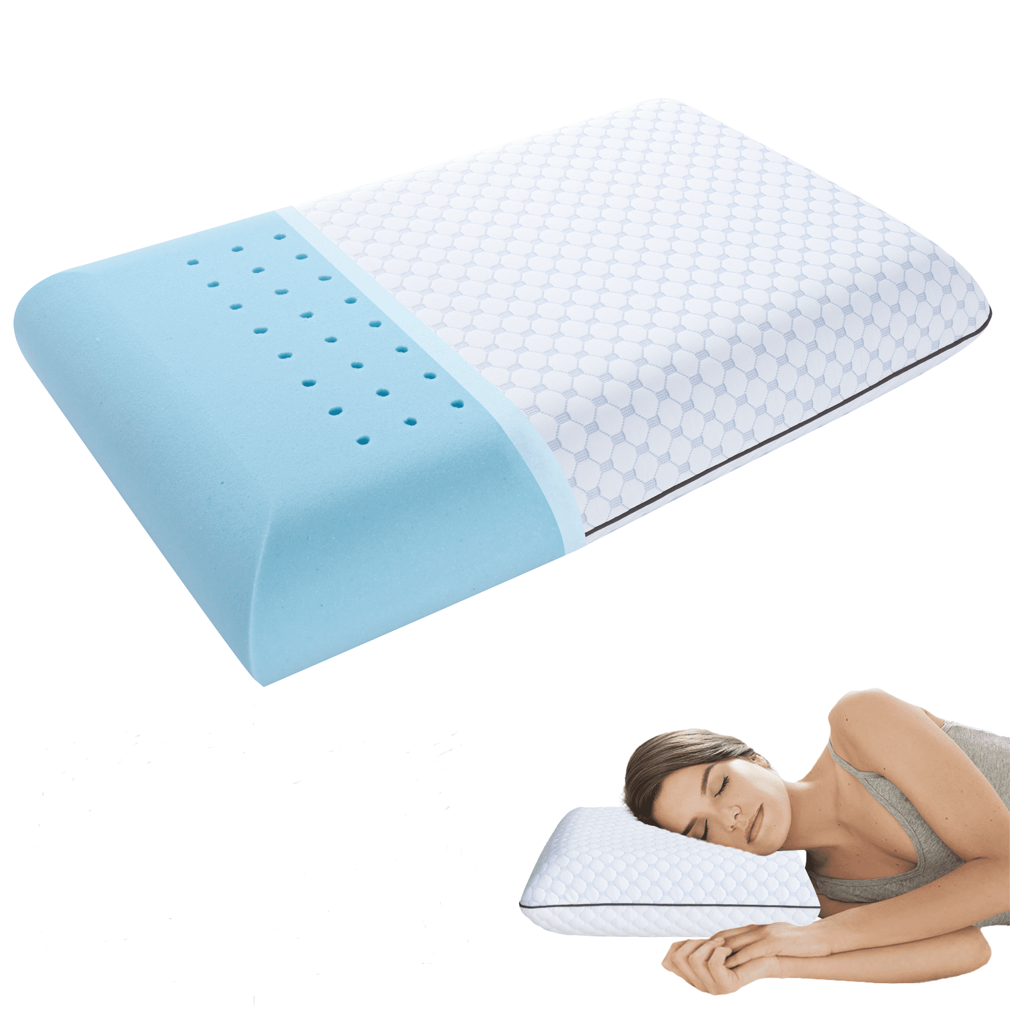 Ergonomic Memory Foam Gel Memory Foam Pillow, Queen Size Bed Pillow, Washable Cover, Cooling, Breathable Neck Pillow for Sleeping - Orthopedic Shredded Foam Bed Pillow Set - Default Title