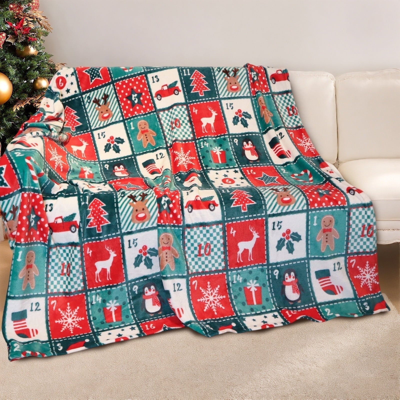 Decorative Knitted Cozy Blanket Printed Blanket Throw Christmas Blanket - 300 GSM Fleece Blanket Throw Size Blanket for Home Decoration,... - Luxury Knitted Decorative Throw Blanket with Fringes - Default Title