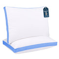 Decorative Plump Gusseted Queen 18x26 Bed Pillows for Sleeping Set of 2 Polycotton White Blue Stripe Comfortable - Hotel Quality Plush Sleeping Pillows - Default Title