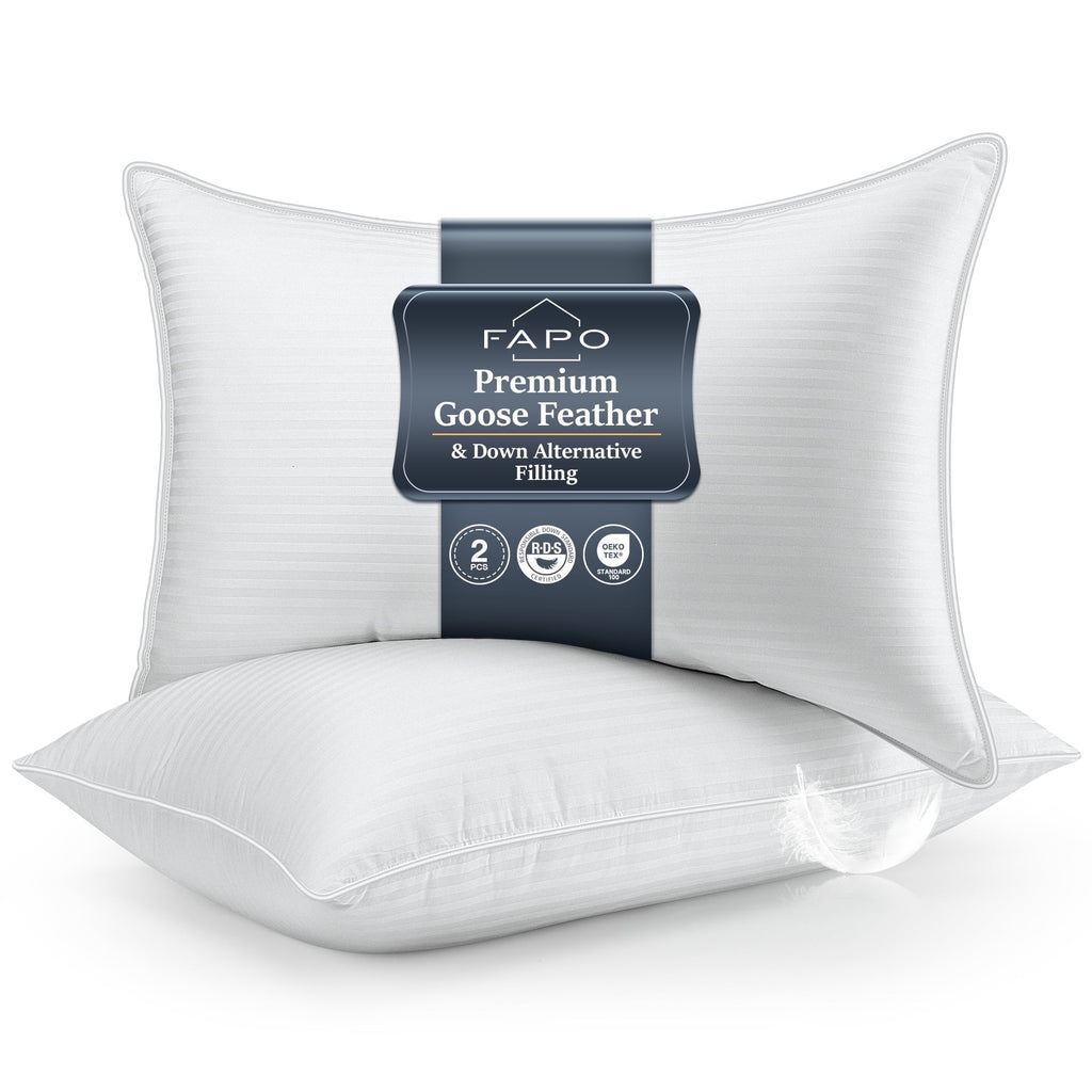 Hotel Collection Goose Feather Pillows Queen Size Set of 2, Hotel Down Bed Pillow for Sleeping,Soft 600 TC Cotton Cover - Decorative Throw Pillow Cushion for Sofa & Bed - Default Title