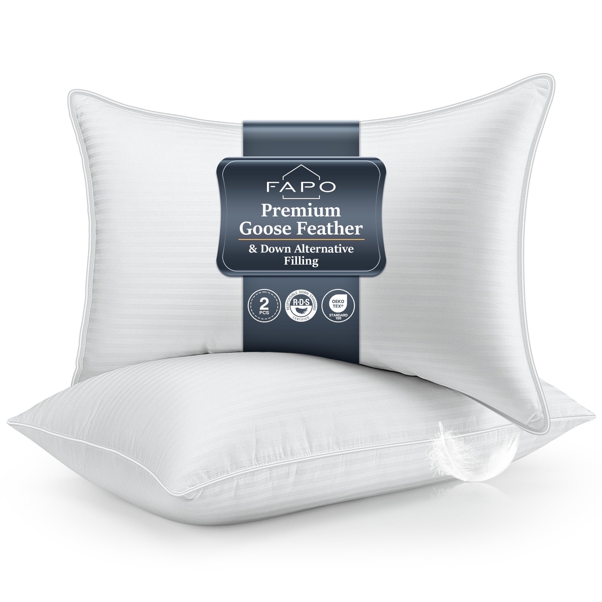 Hotel Collection Goose Feather Pillows Queen Size Set of 2, Hotel Down Bed Pillow for Sleeping,Soft 600 TC Cotton Cover - Decorative Throw Pillow Cushion for Sofa & Bed - Default Title