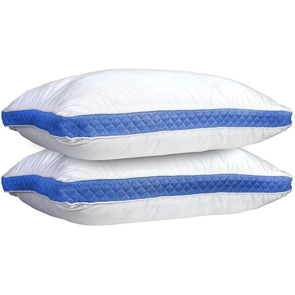 Hotel Collection Gusseted Quilted King Size Bed Pillows Set of 2, Blue Bed Pillows for Side Sleepers and Back Sleepers - Ergonomic Memory Foam Pillow for Neck Pain Support - Default Title